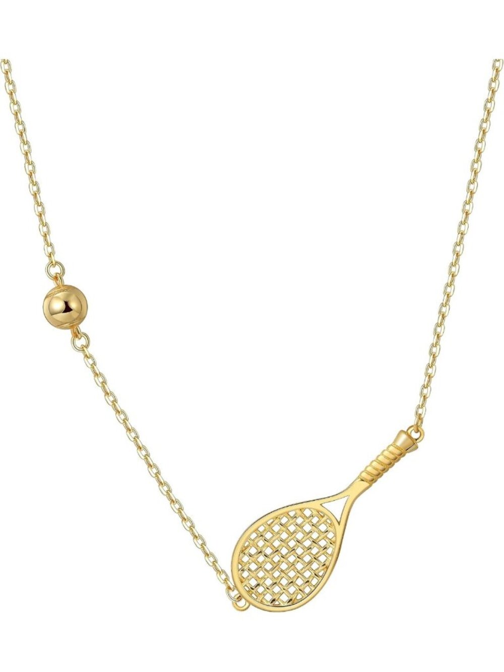 Tennis Racquet & Ball Necklace - 18K Gold Plated Sterling Silver, Perfect Gift